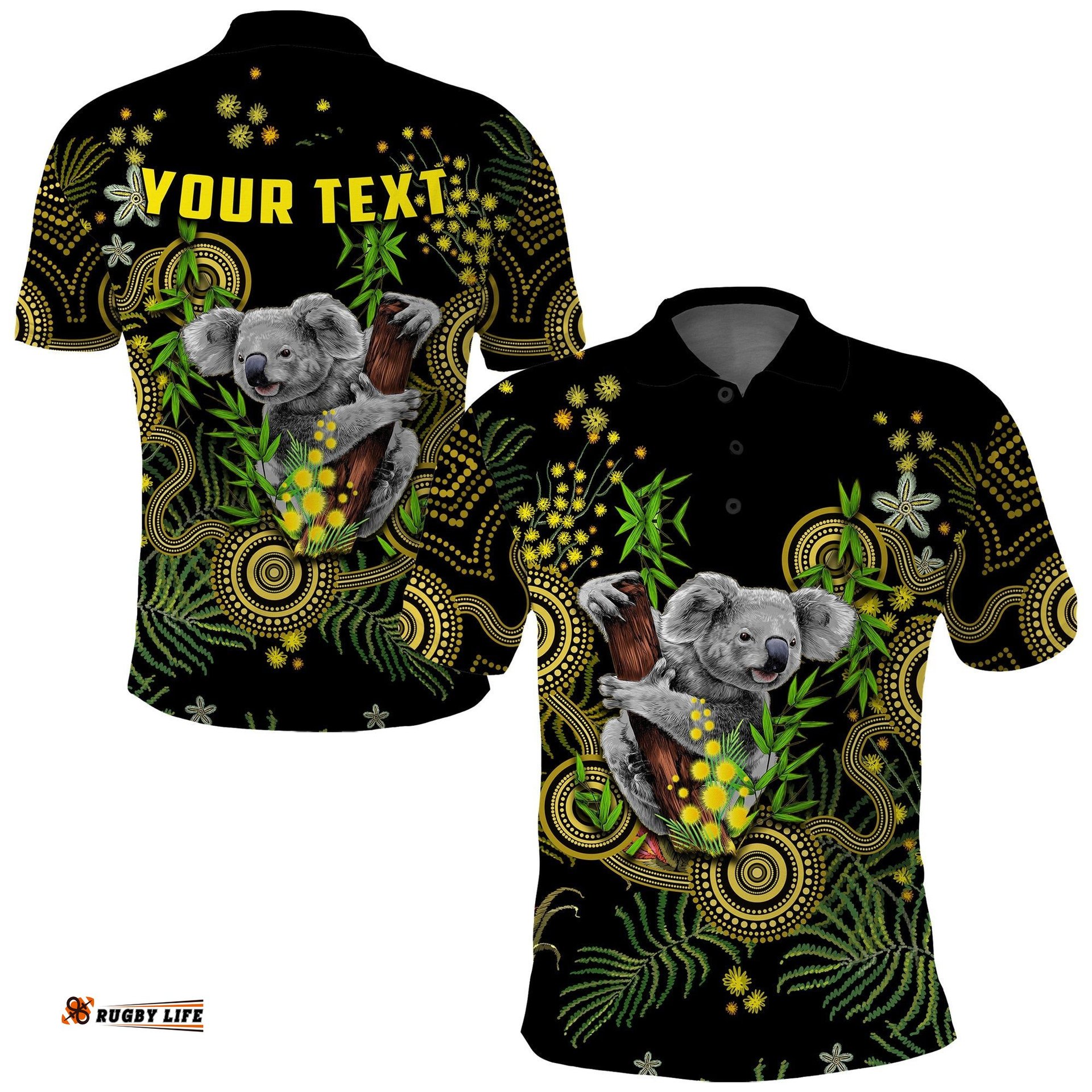 Custom Personalised Golden Wattle Polo Shirt Australia Acacia Pycnantha Mix Aboriginal