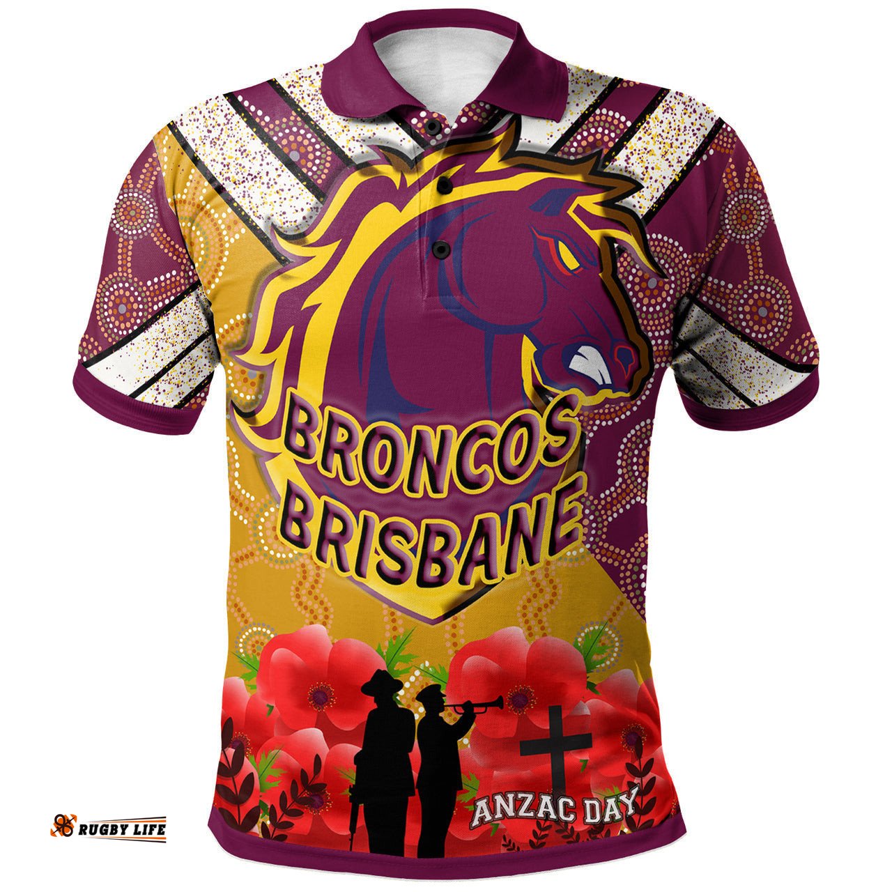 Broncos Rugby Polo Shirt - Aboriginal And Anzac Day With Poppy Flower Patterns Polo Shirt