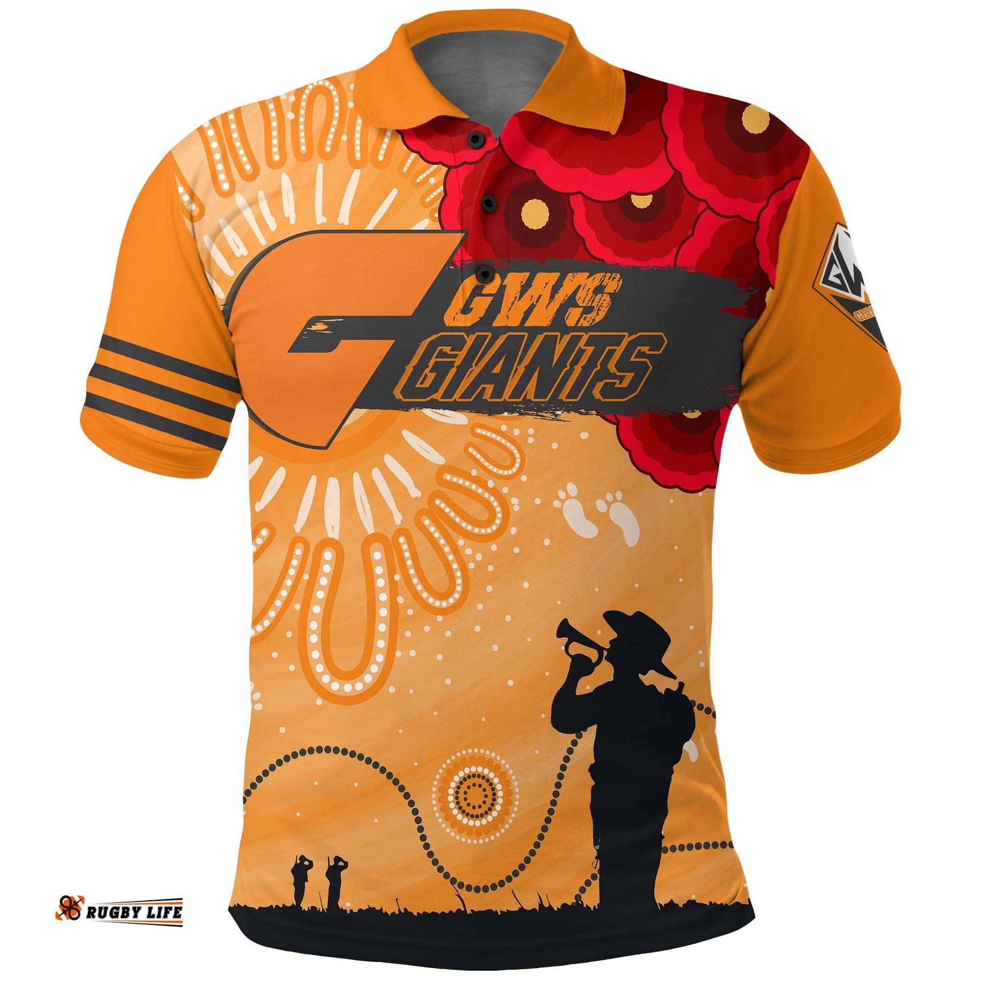 Custom Personalised GWS Giants Indigenous Anzac Day Polo Shirt We Will Remember