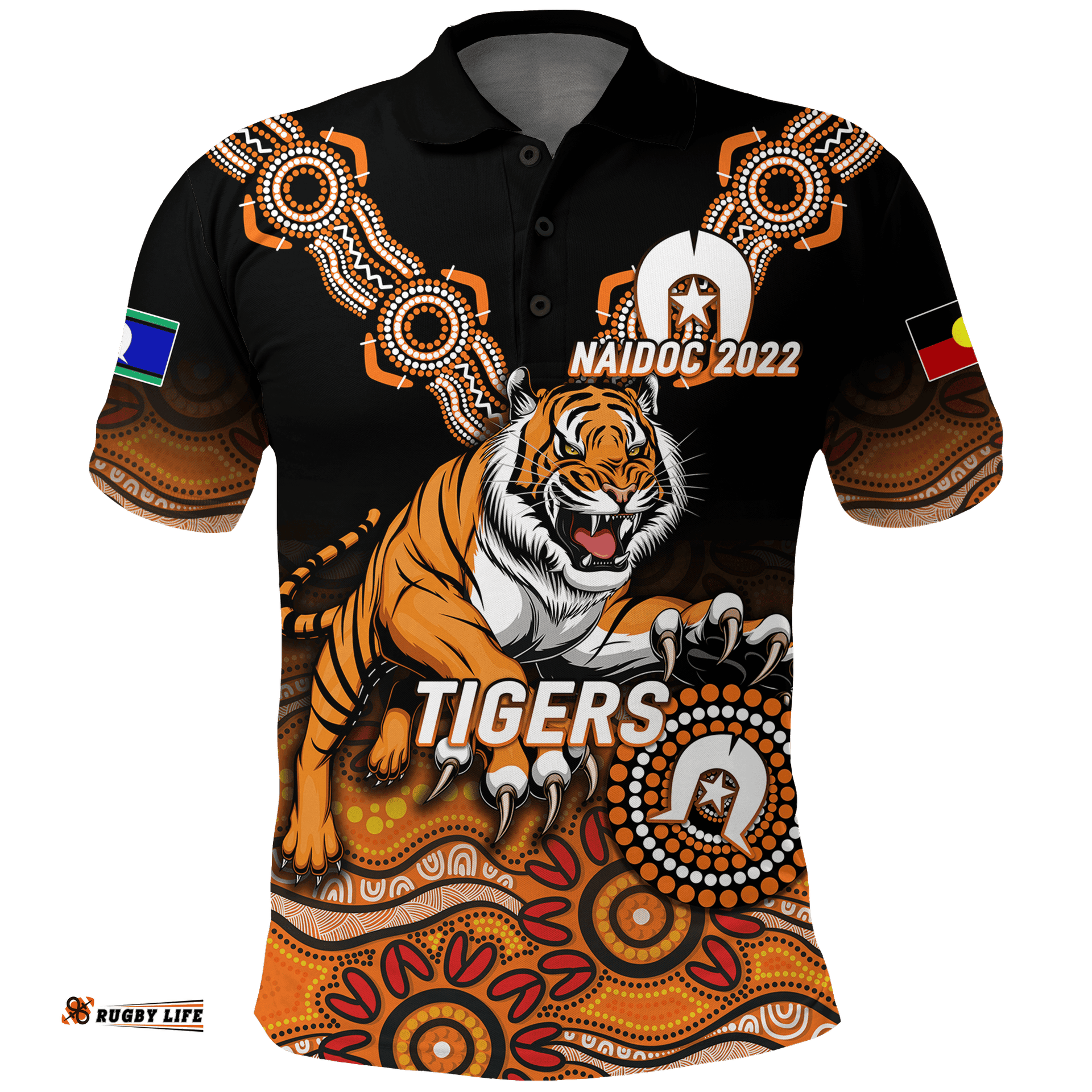 Custom Personalised Tigers Rugby NAIDOC 2022 Aboriginal Polo Shirt -