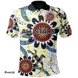 Australia Indigenous Rugby Polo Shirt All Stars Sporty Style White