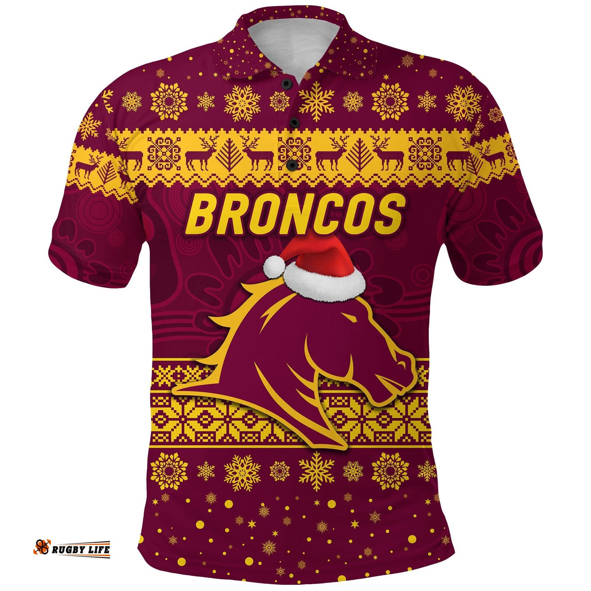 Brisbane Broncos Polo Shirt Christmas Simple Style - Maroon