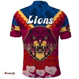 Custom Personalised Lions Anzac 2022 Polo Shirt Brisbane Brissie Poppy Flowers