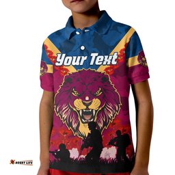 Custom Personalised Lions Anzac 2022 Polo Shirt Brisbane Brissie Poppy Flowers