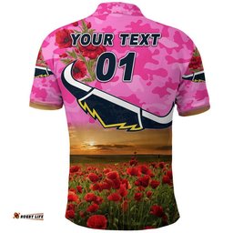 Custom Personalised Cowboys ANZAC Polo Shirt Poppy Flowers Vibes - Pink
