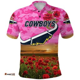 Custom Personalised Cowboys ANZAC Polo Shirt Poppy Flowers Vibes - Pink