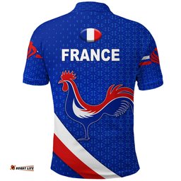 France Rugby Polo Shirt Rose Simple Style - Blue