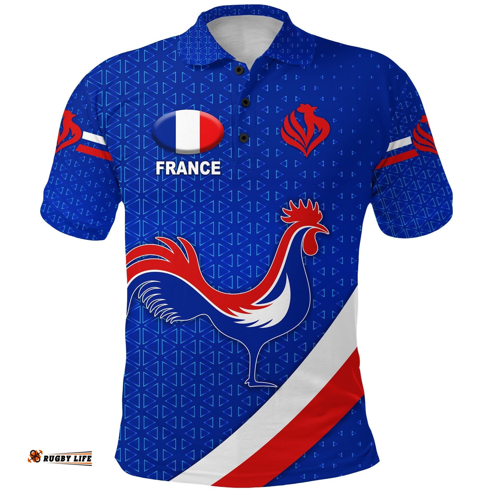 France Rugby Polo Shirt Rose Simple Style - Blue
