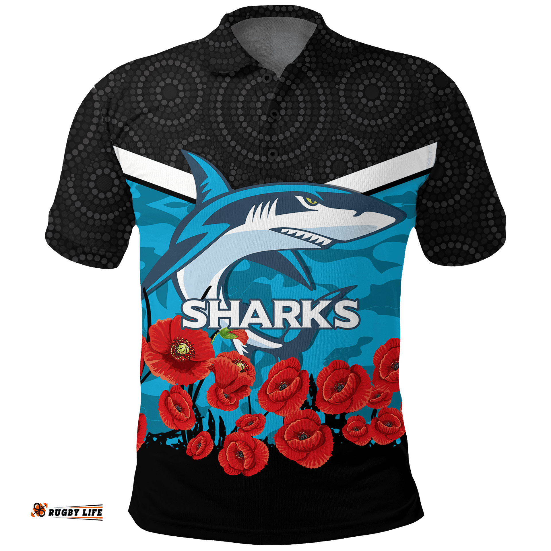 Custom Personalised Cronulla-Sutherland Sharks Anzac Day Indigenous Art Polo Shirt -