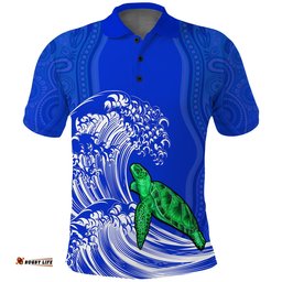 Custom Personalised Torres Strait Islands Polo Shirt The Dhari Mix Aboriginal Turtle Version Blue