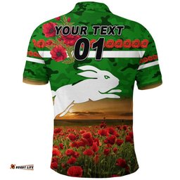 Custom Personalised Rabbitohs ANZAC Polo Shirt Poppy Flowers Vibes - Green