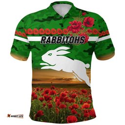 Custom Personalised Rabbitohs ANZAC Polo Shirt Poppy Flowers Vibes - Green