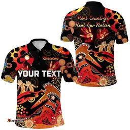 Custom Personalised Parramatta Polo Shirt Eels Indigenous Naidoc Heal Country! Heal Our Nation Black