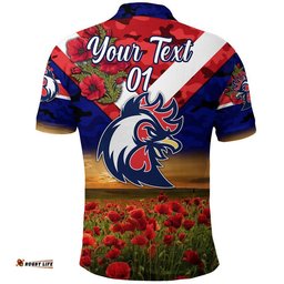 Custom Personalised Sydney Roosters ANZAC 2022 Polo Shirt Poppy Flowers Vibes - Blue