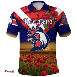 Custom Personalised Sydney Roosters ANZAC 2022 Polo Shirt Poppy Flowers Vibes - Blue