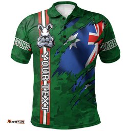 Rabbitohs Rugby Polo Shirt - Custom Rabbitohs With Camouflage and Australia Flag Polo Shirt RLT13
