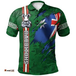Rabbitohs Rugby Polo Shirt - Custom Rabbitohs With Camouflage and Australia Flag Polo Shirt RLT13