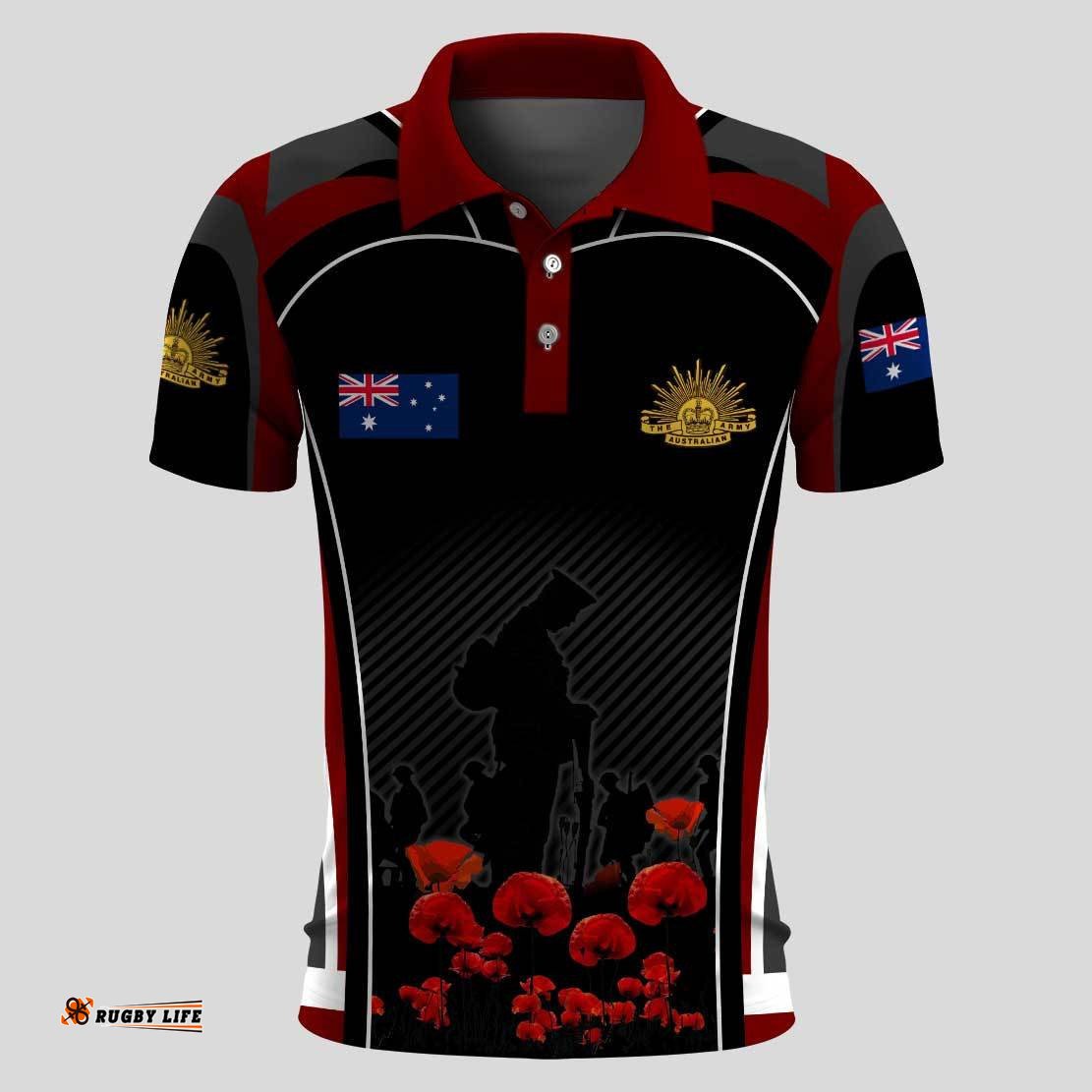 Vibe Hoodie Anzac Polo Shirt - ANZAC DAY LEST WE FORGET - POPPY SYMBOL