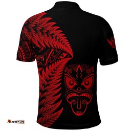 New Zealand Haka Rugby Maori Polo Shirt Silver Fern Vibes - Red