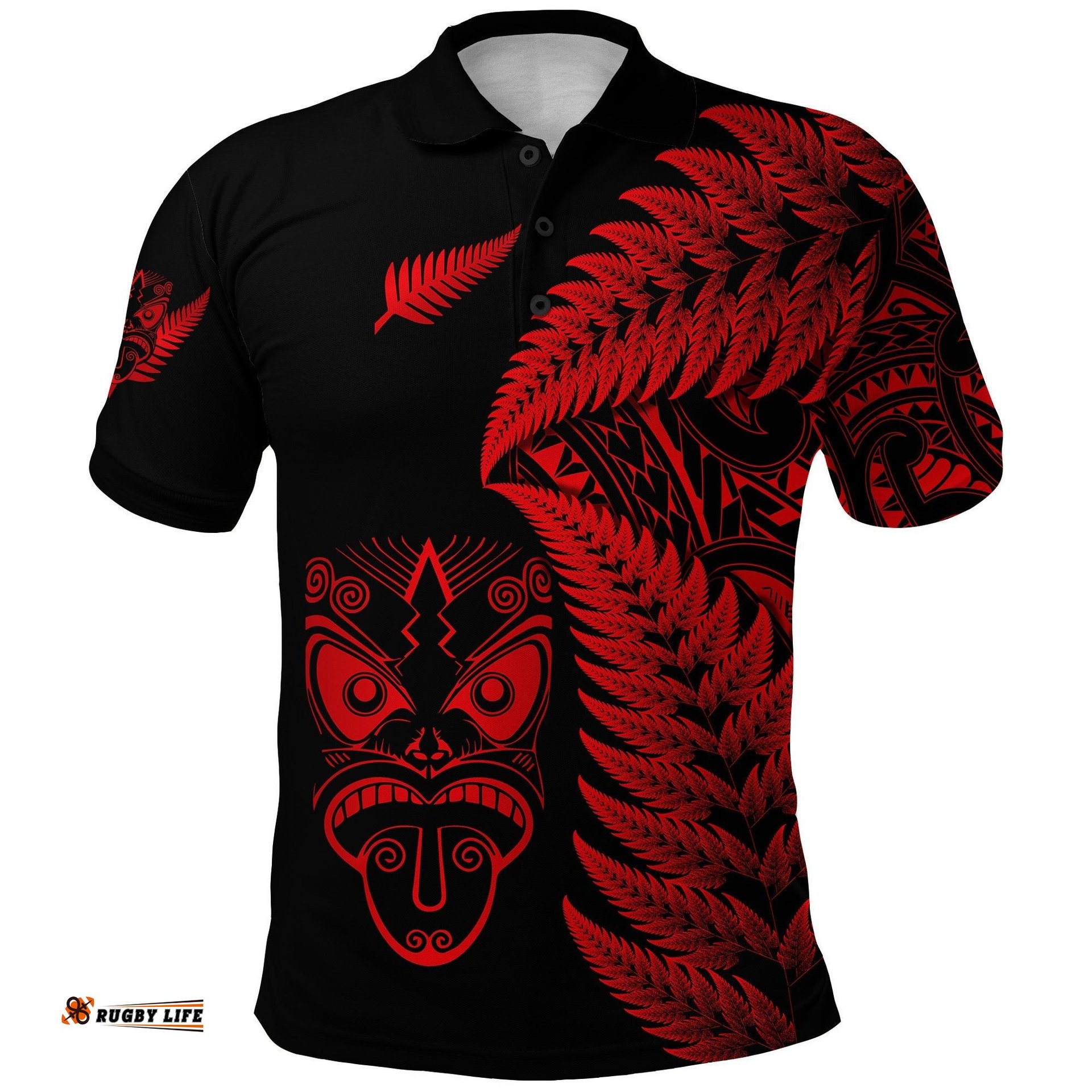 New Zealand Haka Rugby Maori Polo Shirt Silver Fern Vibes - Red