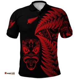 New Zealand Haka Rugby Maori Polo Shirt Silver Fern Vibes - Red