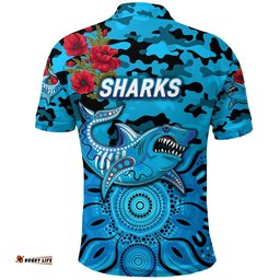 Cronulla-Sutherland Sharks ANZAC 2022 Polo Shirt Indigenous Vibes