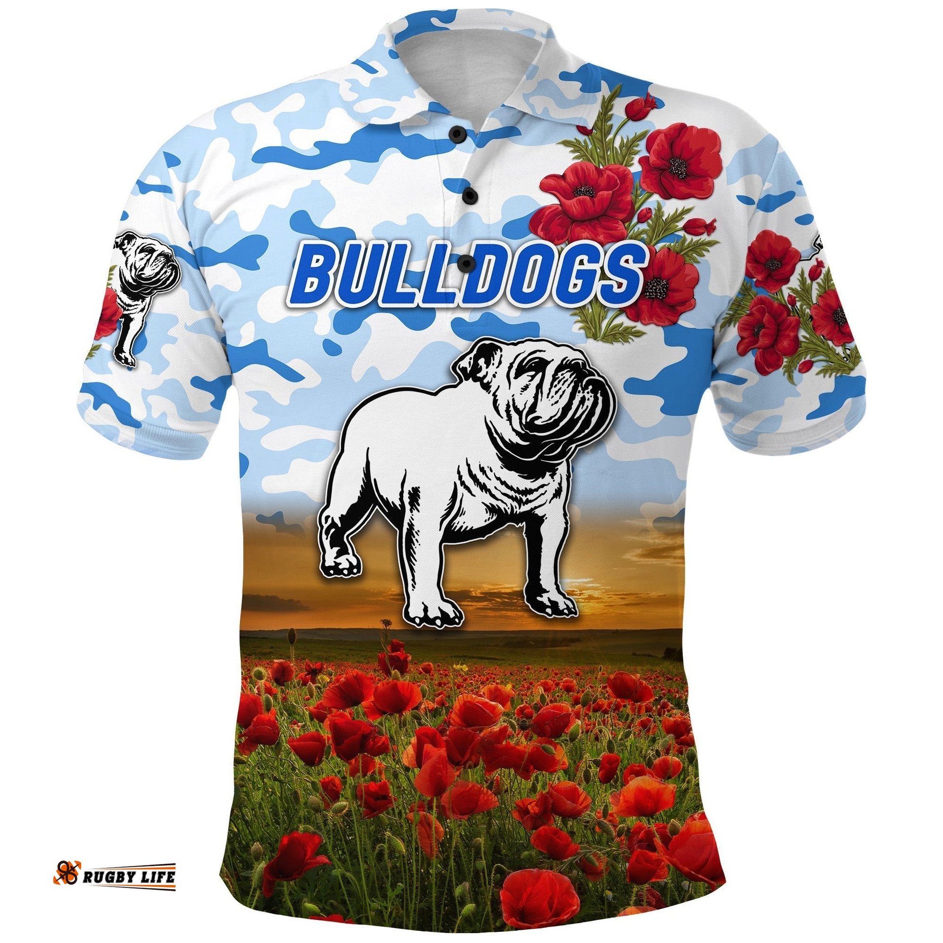 Custom Personalised Canterbury-Bankstown Bulldogs ANZAC 2022 Polo Shirt Poppy Flowers Vibes - White
