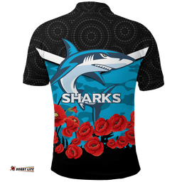 Cronulla-Sutherland Sharks Anzac Day Indigenous Art Polo Shirt -