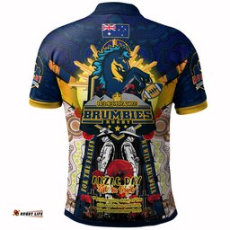 Brumbies Rugby Custom Polo Shirt - Remembrance Canberra ACT Brumbies With Indigenous Patterns And Poppy Flowers