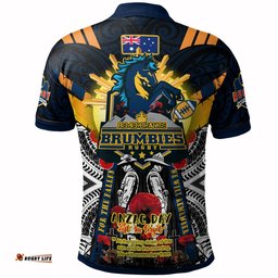 Brumbies Rugby Custom Polo Shirt - Remembrance Canberra ACT Brumbies With Indigenous Patterns And Poppy Flowers