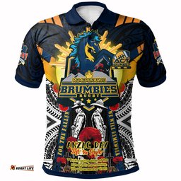 Brumbies Rugby Custom Polo Shirt - Remembrance Canberra ACT Brumbies With Indigenous Patterns And Poppy Flowers