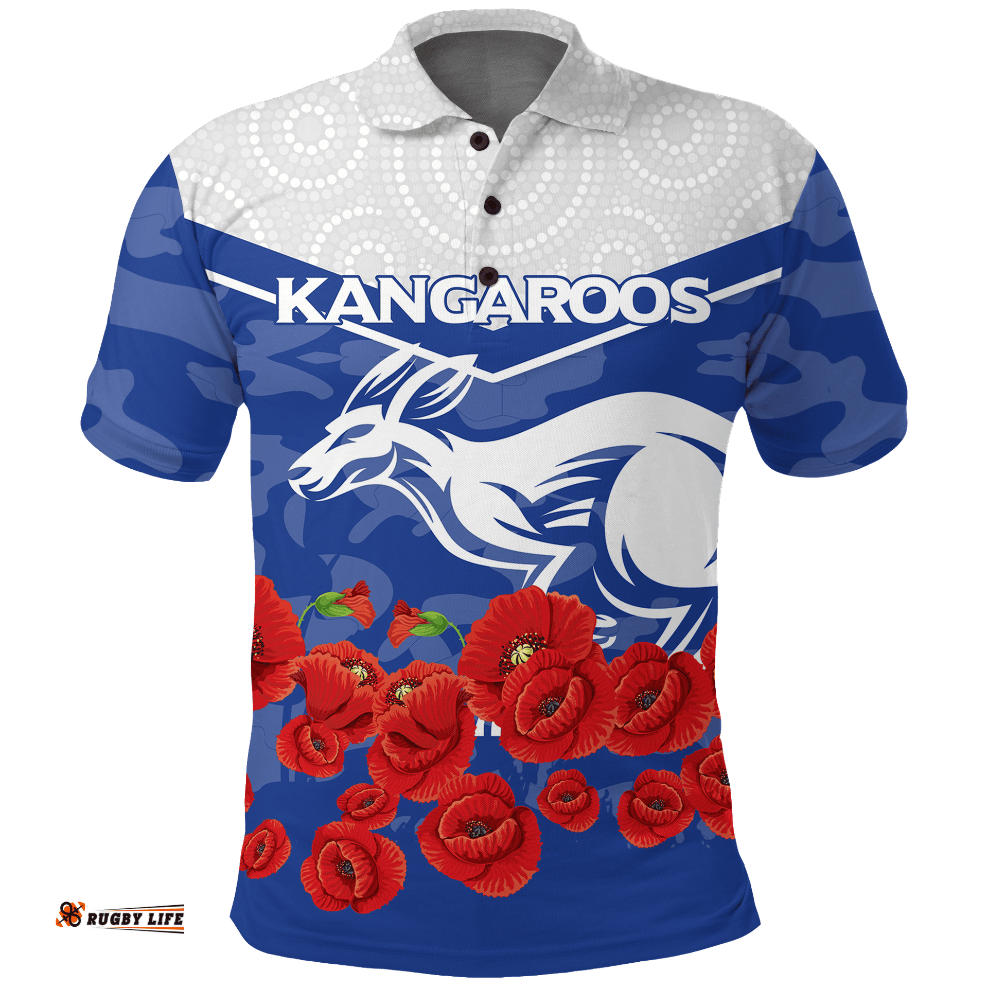 Kangaroos Anzac Day Indigenous Art Polo Shirt -