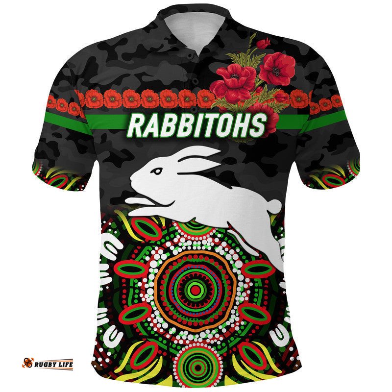 Rabbitohs ANZAC Polo Shirt Indigenous Vibes - Black