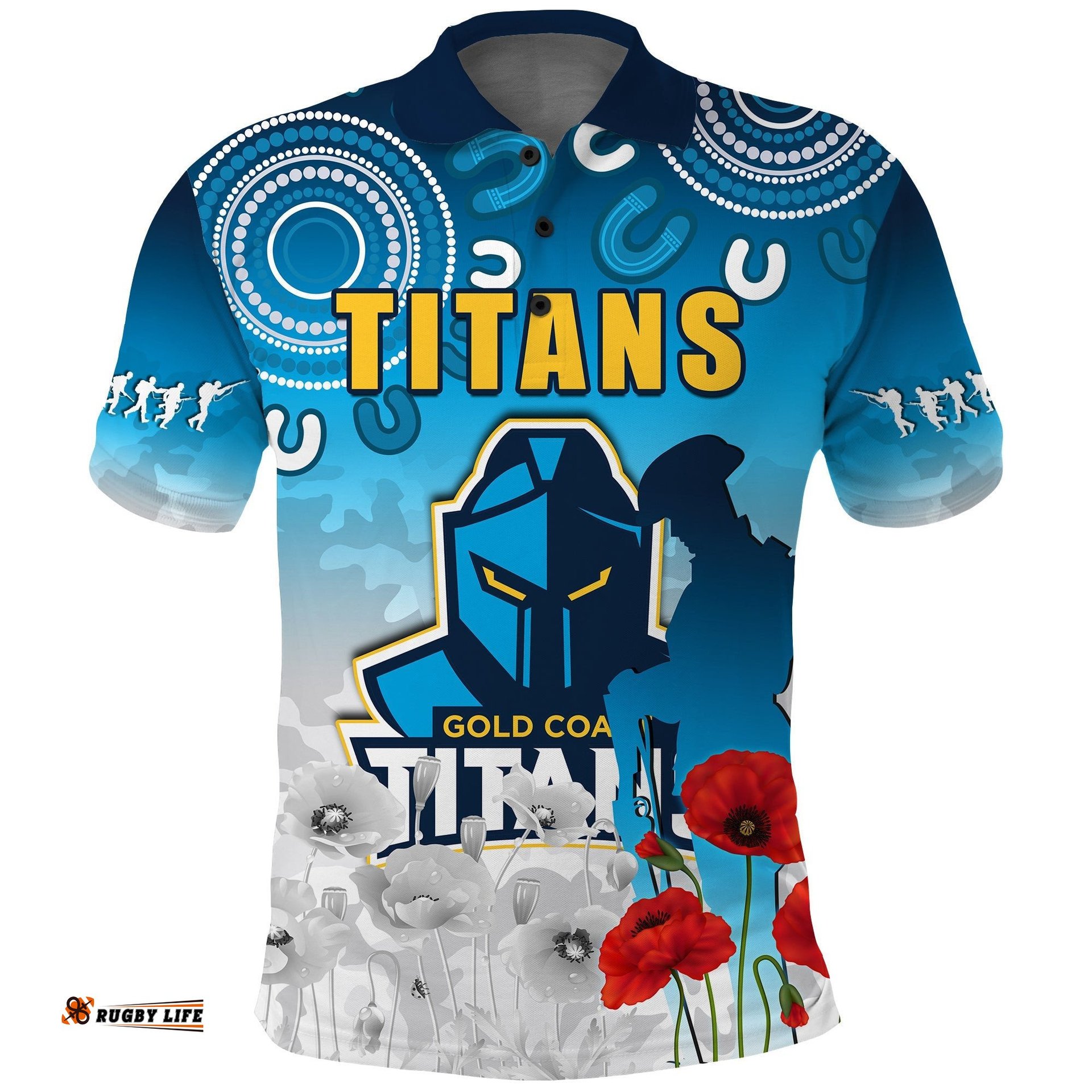 Titans Anzac 2022 Polo Shirt Gold Coast Aboriginal White Camouflage