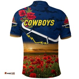 Cowboys ANZAC Polo Shirt Poppy Flowers Vibes - Blue