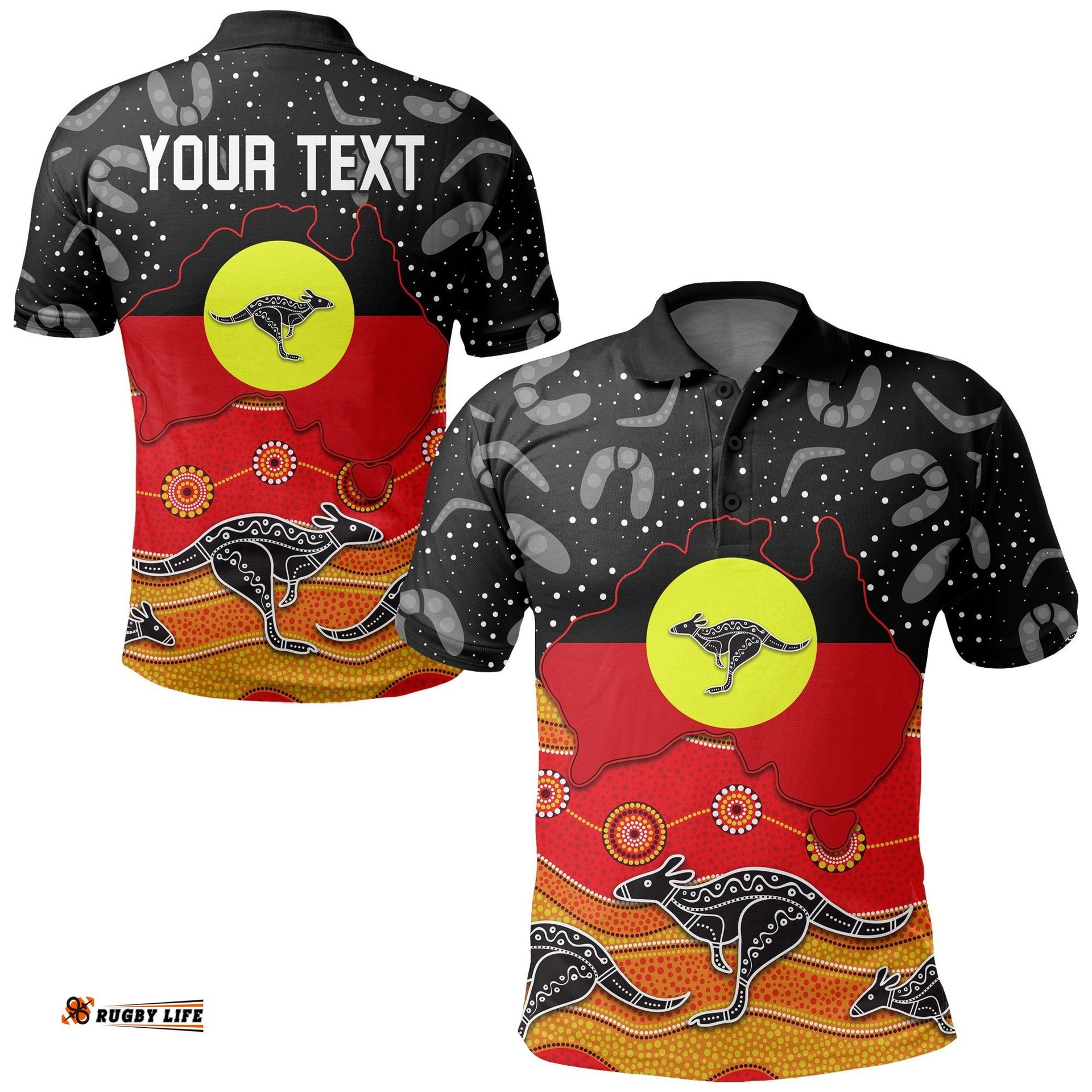 Custom Personalised Aboriginal Flag Polo Shirt Map Aussie
