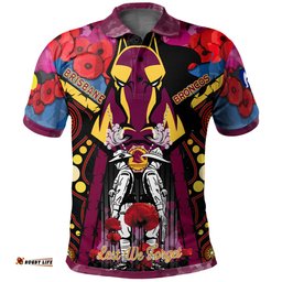 Broncos Rugby Aboriginal Anzac Day Custom Polo Shirt - Remembrance Indigenous With Poppy Flower RLT13