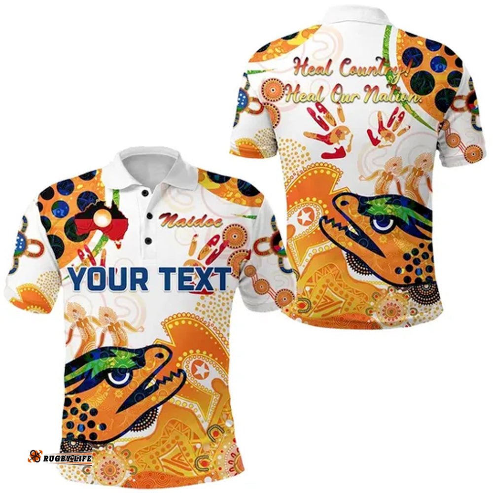 Custom Personalised Parramatta Polo Shirt Eels Indigenous Naidoc Heal Country! Heal Our Nation White