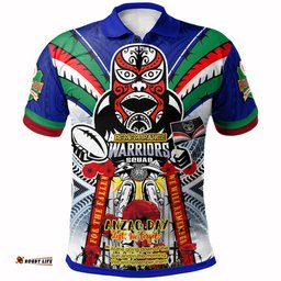 Warriors Rugby Custom Anzac Polo Shirt - Remembrance Warriors With Maori Mask And Aboriginal Patterns Home and Away