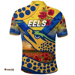 Eels ANZAC Polo Shirt Poppy Flowers Vibes - Gold