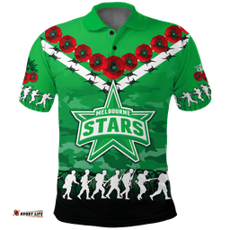 Melbourne Stars ANZAC 2022 Polo Shirt Camouflage With Poppy -