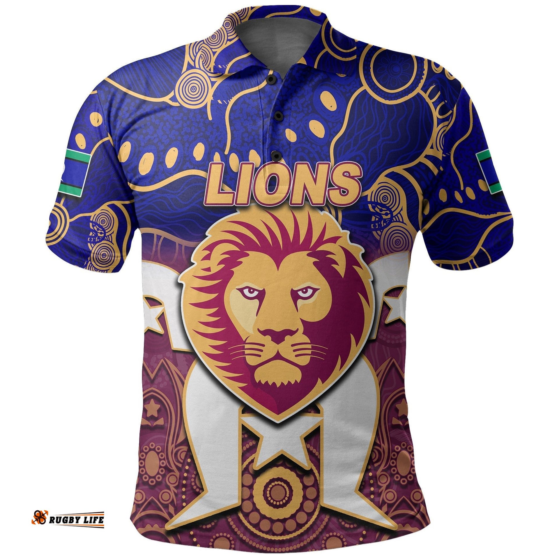 Custom Personalised Lions Australian Football Torres Strait Islanders Mix Aboriginal Polo Shirt