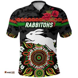 Custom Personalised Rabbitohs ANZAC Polo Shirt Indigenous Vibes - Black
