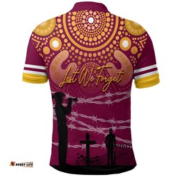 Broncos Rugby Polo Shirt Anzac Day Barb Wire Style