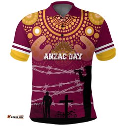 Broncos Rugby Polo Shirt Anzac Day Barb Wire Style