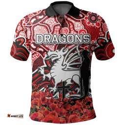 St. George Dragons Polo Shirt Anzac Day Poppy Flowers With Aboriginal