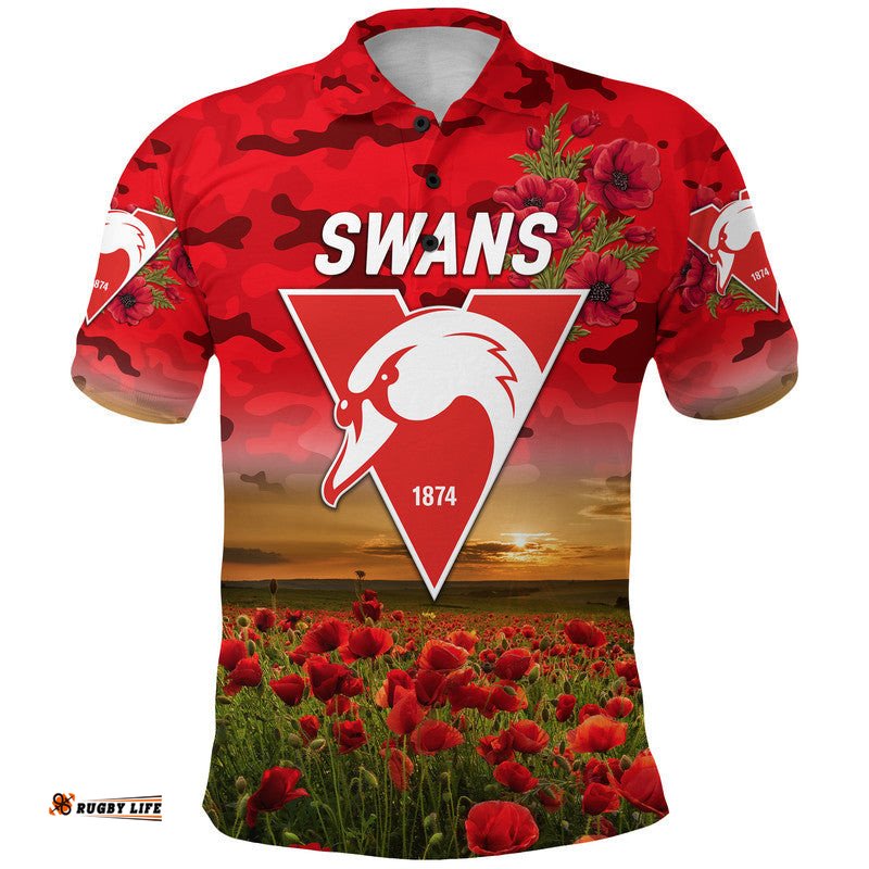 Custom Personalised Sydney Swans ANZAC Polo Shirt Poppy Vibes