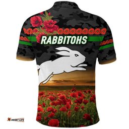 South Sydney Rabbitohs ANZAC 2022 Polo Shirt Poppy Flowers Vibes - Black