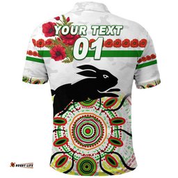 Custom Personalised Rabbitohs ANZAC Polo Shirt Indigenous Vibes - White