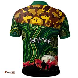 Wallaroos Rugby Polo Shirt - Anzac Day Wallaroos with Aboriginal Pattern Polo Shirt